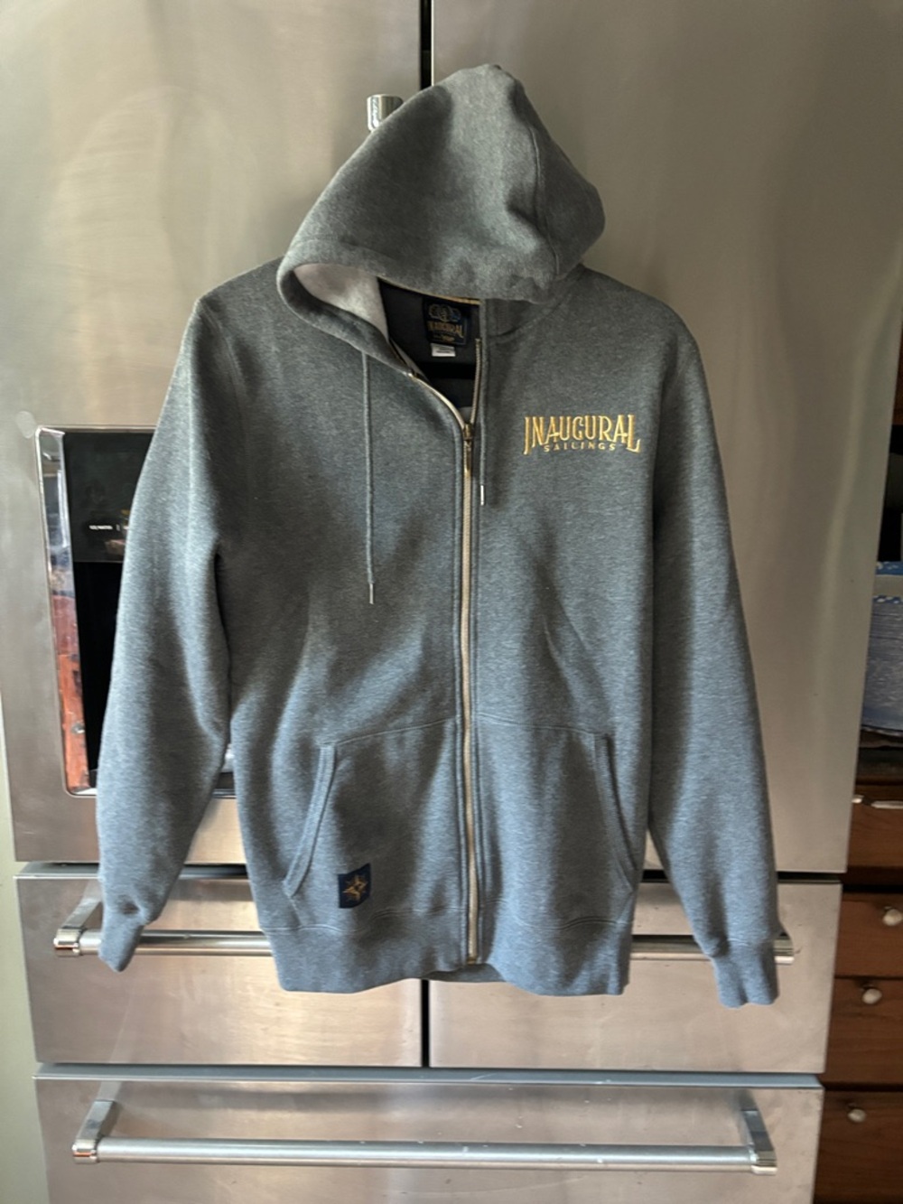 Disney Men's Gray Zip-Up Hoodie with Gold Inaugural Embroidery